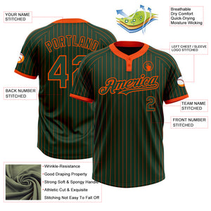 Custom Green Orange Pinstripe Orange Two-Button Unisex Softball Jersey