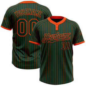 Custom Green Orange Pinstripe Orange Two-Button Unisex Softball Jersey