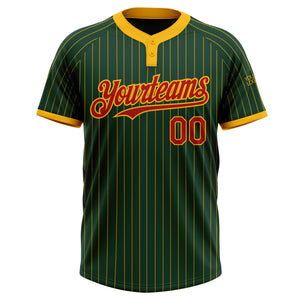 Custom Green Gold Pinstripe Red Two-Button Unisex Softball Jersey