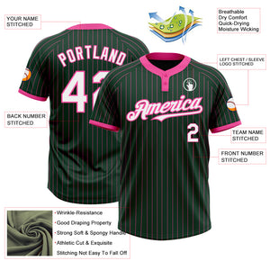 Custom Green Pink Pinstripe White Two-Button Unisex Softball Jersey