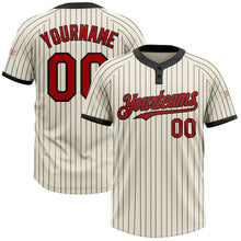 Load image into Gallery viewer, Custom Cream Black Pinstripe Red Two-Button Unisex Softball Jersey
