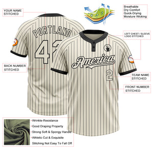 Custom Cream Black Pinstripe Black Two-Button Unisex Softball Jersey