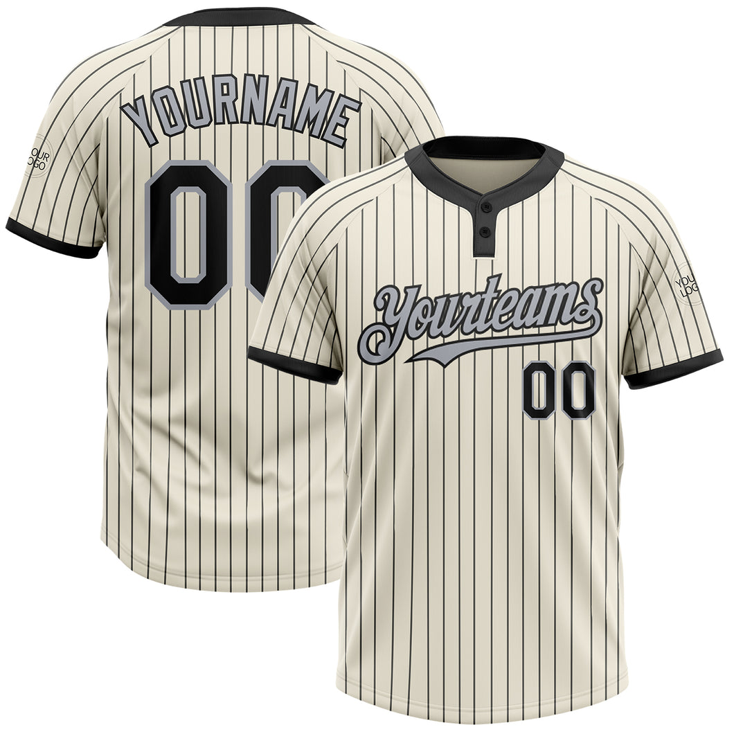 Custom Cream Black Pinstripe Gray Two-Button Unisex Softball Jersey