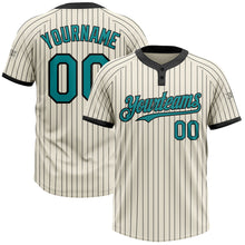 Load image into Gallery viewer, Custom Cream Black Pinstripe Teal Two-Button Unisex Softball Jersey
