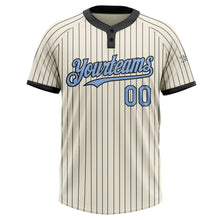 Load image into Gallery viewer, Custom Cream Black Pinstripe Light Blue Two-Button Unisex Softball Jersey
