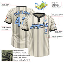 Load image into Gallery viewer, Custom Cream Black Pinstripe Light Blue Two-Button Unisex Softball Jersey
