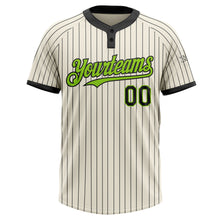 Load image into Gallery viewer, Custom Cream Black Pinstripe Neon Green Two-Button Unisex Softball Jersey
