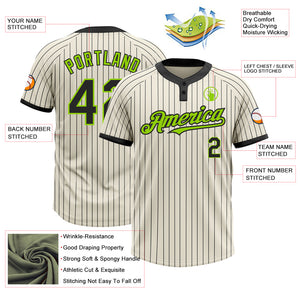 Custom Cream Black Pinstripe Neon Green Two-Button Unisex Softball Jersey