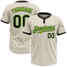 Load image into Gallery viewer, Custom Cream Black Pinstripe Neon Green Two-Button Unisex Softball Jersey
