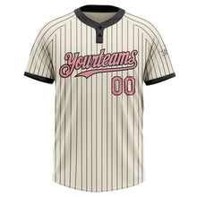 Load image into Gallery viewer, Custom Cream Black Pinstripe Medium Pink Two-Button Unisex Softball Jersey
