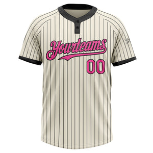 Custom Cream Black Pinstripe Pink Two-Button Unisex Softball Jersey