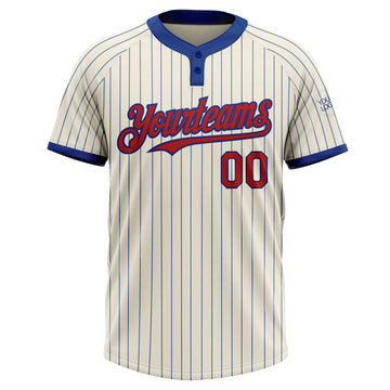 Custom Cream Royal Pinstripe Red Two-Button Unisex Softball Jersey