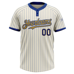 Custom Cream Royal Pinstripe Old Gold Two-Button Unisex Softball Jersey