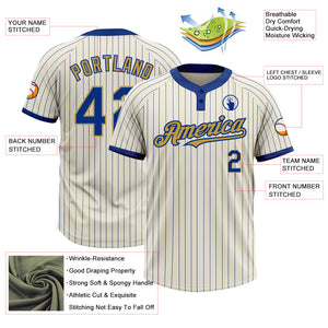 Custom Cream Royal Pinstripe Old Gold Two-Button Unisex Softball Jersey