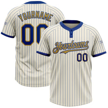 Load image into Gallery viewer, Custom Cream Royal Pinstripe Old Gold Two-Button Unisex Softball Jersey
