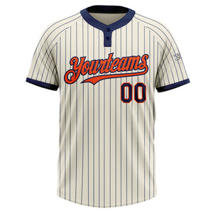 Custom Cream Navy Pinstripe Orange Two-Button Unisex Softball Jersey