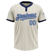 Load image into Gallery viewer, Custom Cream Navy Pinstripe Light Blue Two-Button Unisex Softball Jersey
