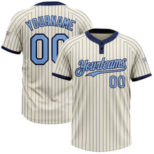 Load image into Gallery viewer, Custom Cream Navy Pinstripe Light Blue Two-Button Unisex Softball Jersey
