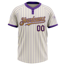 Load image into Gallery viewer, Custom Cream Purple Pinstripe Old Gold Two-Button Unisex Softball Jersey
