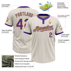 Custom Cream Purple Pinstripe Old Gold Two-Button Unisex Softball Jersey