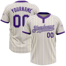 Load image into Gallery viewer, Custom Cream Purple Pinstripe Gray Two-Button Unisex Softball Jersey
