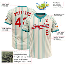 Load image into Gallery viewer, Custom Cream Teal Pinstripe Red-Gray Two-Button Unisex Softball Jersey
