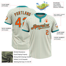 Load image into Gallery viewer, Custom Cream Teal Pinstripe Orange Two-Button Unisex Softball Jersey
