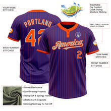 Load image into Gallery viewer, Custom Purple Orange Pinstripe Gray Two-Button Unisex Softball Jersey
