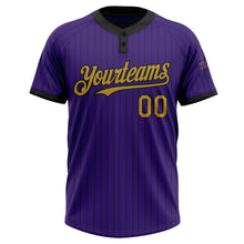 Load image into Gallery viewer, Custom Purple Black Pinstripe Old Gold Two-Button Unisex Softball Jersey
