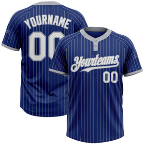 Custom Royal Gray Pinstripe White Two-Button Unisex Softball Jersey