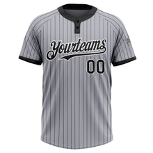 Load image into Gallery viewer, Custom Gray Black Pinstripe White Two-Button Unisex Softball Jersey
