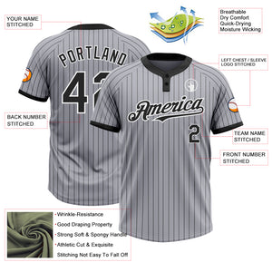 Custom Gray Black Pinstripe White Two-Button Unisex Softball Jersey