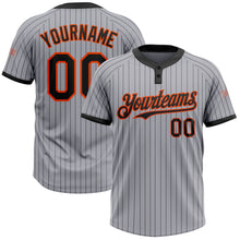 Load image into Gallery viewer, Custom Gray Black Pinstripe Orange Two-Button Unisex Softball Jersey
