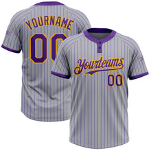 Load image into Gallery viewer, Custom Gray Purple Pinstripe Gold Two-Button Unisex Softball Jersey
