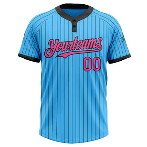 Custom Sky Blue Black Pinstripe Pink Two-Button Unisex Softball Jersey