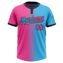 Load image into Gallery viewer, Custom Sky Blue Pink-Black Gradient Fashion Two-Button Unisex Softball Jersey
