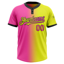 Load image into Gallery viewer, Custom Neon Yellow Pink-Black Gradient Fashion Two-Button Unisex Softball Jersey
