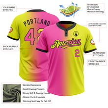 Load image into Gallery viewer, Custom Neon Yellow Pink-Black Gradient Fashion Two-Button Unisex Softball Jersey
