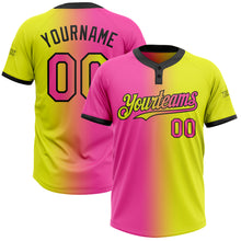 Load image into Gallery viewer, Custom Neon Yellow Pink-Black Gradient Fashion Two-Button Unisex Softball Jersey
