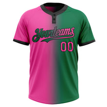 Load image into Gallery viewer, Custom Kelly Green Pink-Black Gradient Fashion Two-Button Unisex Softball Jersey
