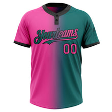 Load image into Gallery viewer, Custom Teal Pink-Black Gradient Fashion Two-Button Unisex Softball Jersey
