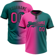 Load image into Gallery viewer, Custom Teal Pink-Black Gradient Fashion Two-Button Unisex Softball Jersey
