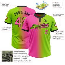 Load image into Gallery viewer, Custom Neon Green Pink-Black Gradient Fashion Two-Button Unisex Softball Jersey
