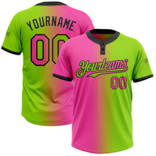 Load image into Gallery viewer, Custom Neon Green Pink-Black Gradient Fashion Two-Button Unisex Softball Jersey
