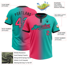 Load image into Gallery viewer, Custom Aqua Neon Pink-Black Gradient Fashion Two-Button Unisex Softball Jersey
