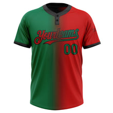 Load image into Gallery viewer, Custom Red Kelly Green-Black Gradient Fashion Two-Button Unisex Softball Jersey
