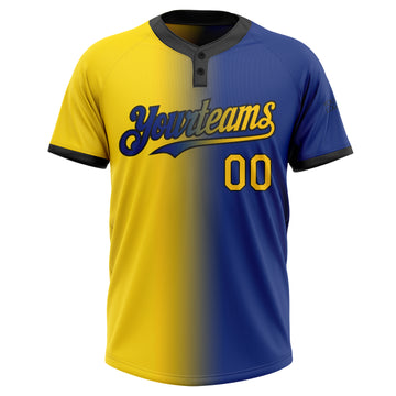 Custom Royal Yellow-Black Gradient Fashion Two-Button Unisex Softball Jersey