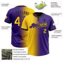 Load image into Gallery viewer, Custom Purple Yellow-Black Gradient Fashion Two-Button Unisex Softball Jersey
