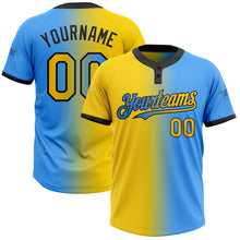 Load image into Gallery viewer, Custom Electric Blue Yellow-Black Gradient Fashion Two-Button Unisex Softball Jersey
