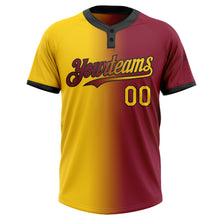 Load image into Gallery viewer, Custom Crimson Yellow-Black Gradient Fashion Two-Button Unisex Softball Jersey
